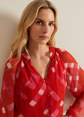 Phase Eight Megan Check Print Shirts Red Australia | FV6140579